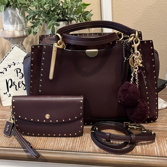 Coach Handbags - COACH *GoRGeOuS* Oxblood DREAMER w/Rivets EUC *FREE POM-POM CHARM* (see listing)